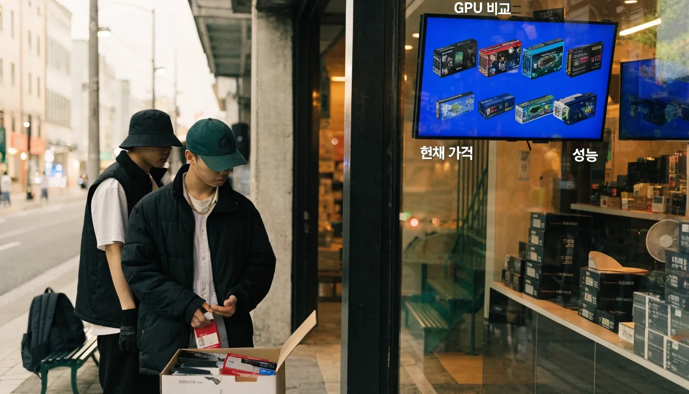 작업 매트 위에서 그래픽카드를 점검하는 손