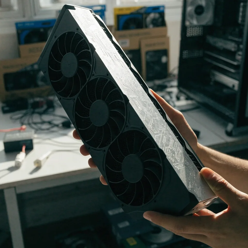 매장 작업대 위에서 살펴보는 RTX 50 시리즈 그래픽카드